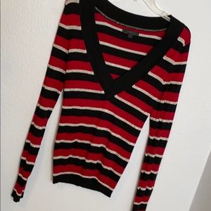Express striped colorful fitted v neck sweater